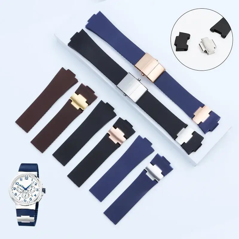 TINTAG 25*12mm Black Brown Blue Waterproof Nature Silicone Rubber Watchband Wristband Watch Band Belt For Ulysse Nardin