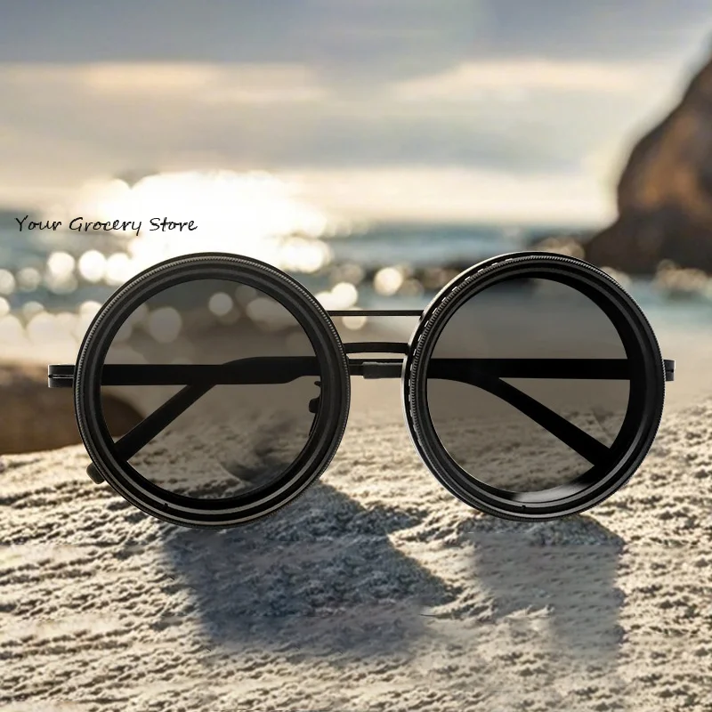 

1-9 Gears Unisex Adjustable Sunglasses Rounded Polarized Dimming Glasses With ND Filter Lenses Handcrafted Retro Glasses