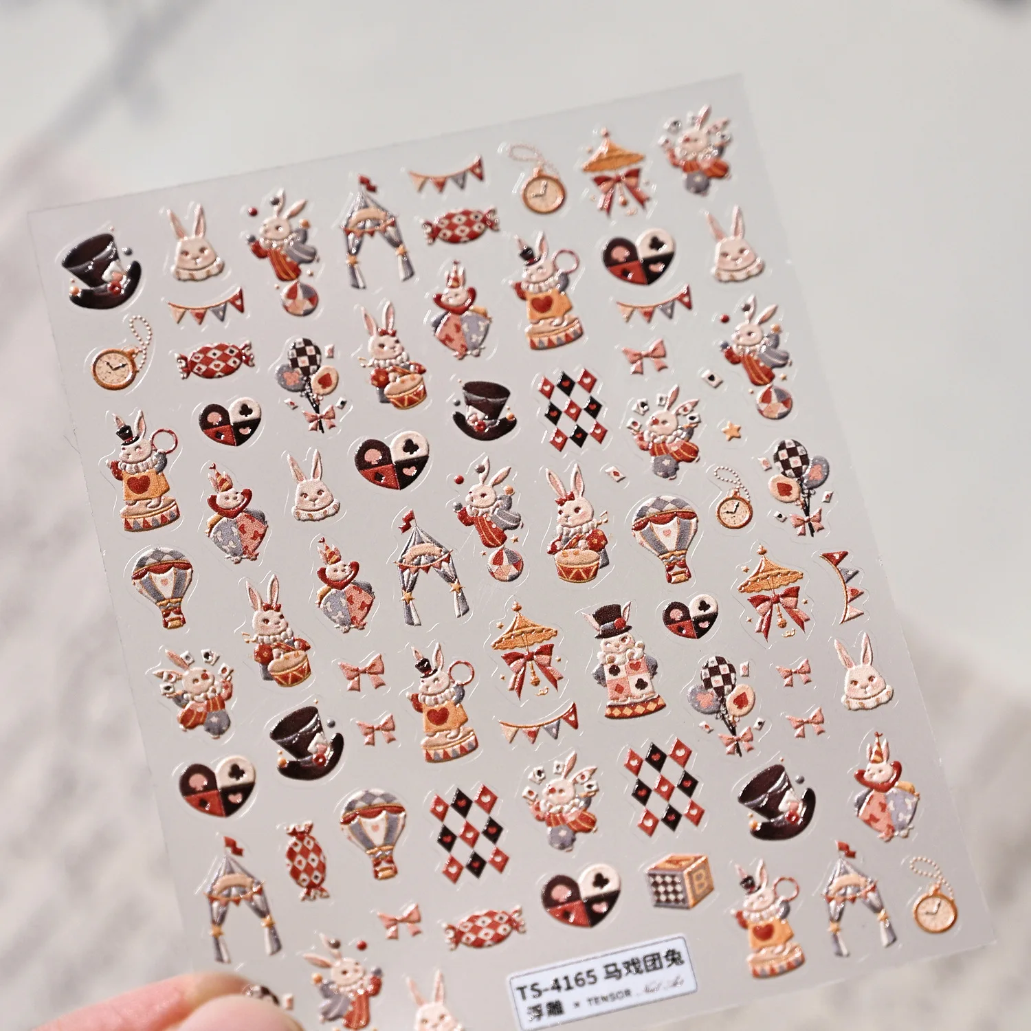 Circus Clown Rabbit Top Hat Candy Bowknot Balloon Tent Poker Pocket Watch 3D Self Adhesive Nail Art Sticker Cute Manicure Decals