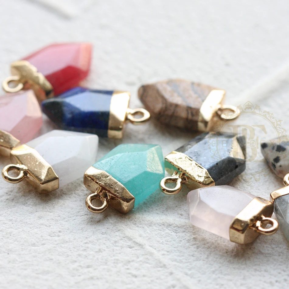 One Piece Semi Precious Stone - Plated Framed Stone Beads - Faceted Arrow 19x10mm(G446-2)