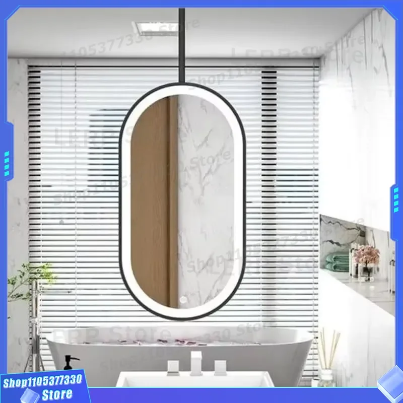 Modern Oval LED Bathroom Mirror with Touch Switch Suspended Ceiling Light for Dressing Table Bedroom Villa Hotel Decor Luxury