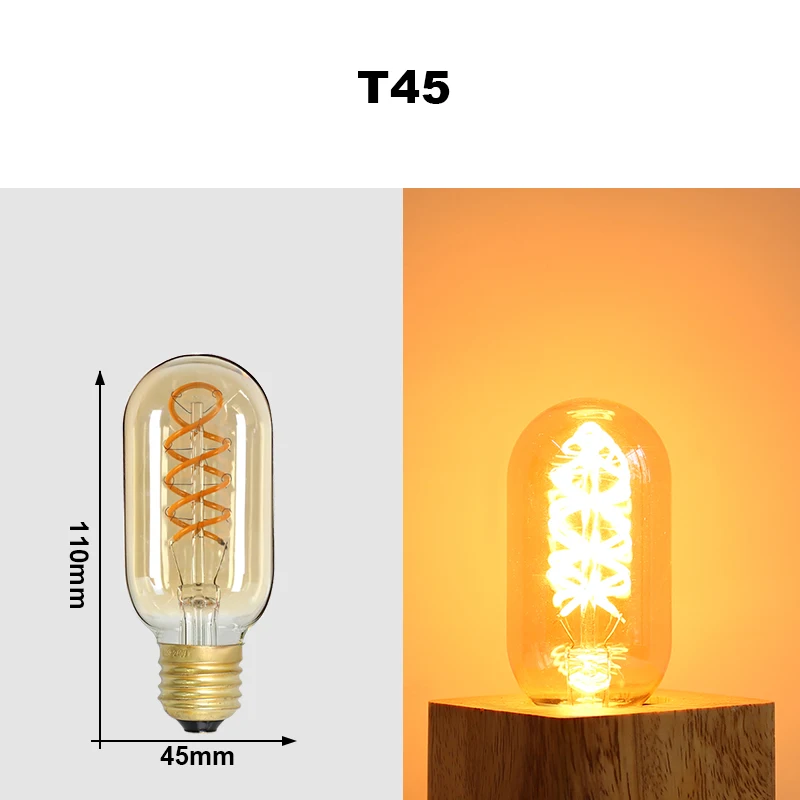 E27 LED Gloeilamp 220 V 4 W A60 ST64 T45 T185 G80 G95 G125 Retro Vintage ampullen LED Edison Lamp Spiraal Lamp Voor Thuis - afbeelding 1