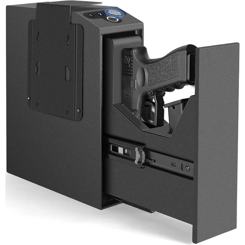 

Biometric Slider Handgun Gun Safe for Nightstand, Desk, Bed Side,Truck - Auto Sliding Door Hand Gun Safe for Pistol -with Finger
