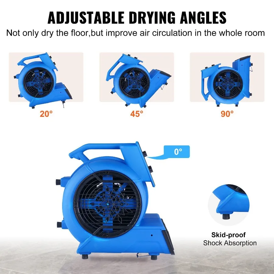 Floor Blower 1 2 HP 2600 CFM Air Mover for Drying and Cooling Portable Carpet Dryer Fan with 4 Blowing Angles and Time Functio