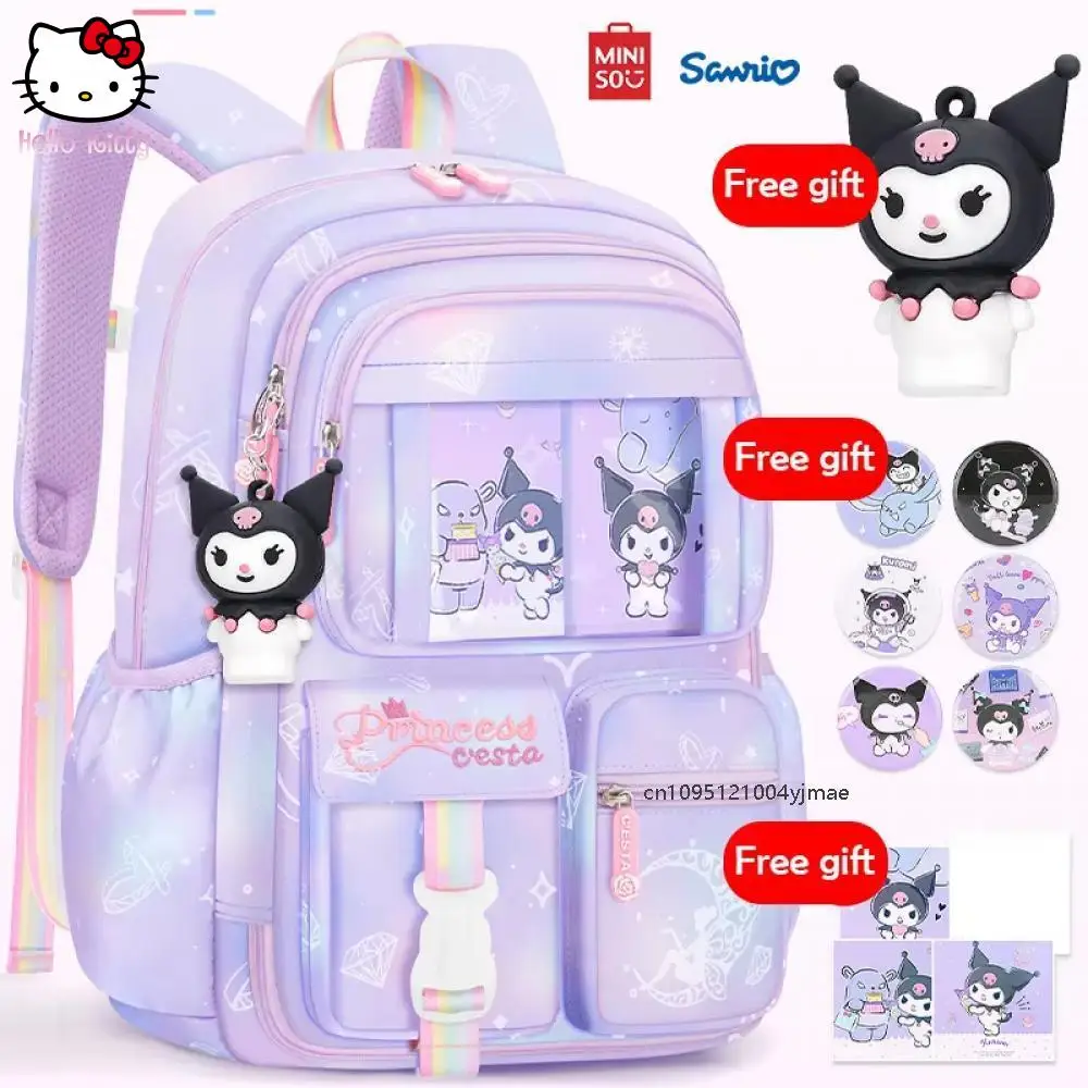 

Sanrio Kuromi Student Backpack Kawaii Cartoon Reduce Burden Protect Spine Kids Schoolbag Cute Cartoon Light Book Bag Girl Gift