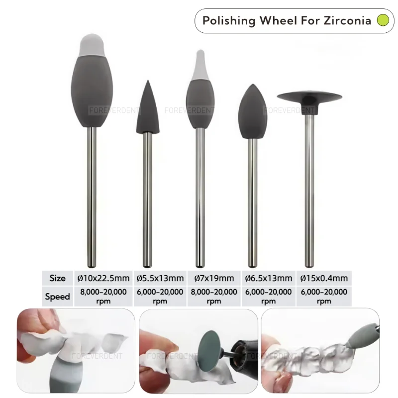 Dental Zirconium Production Edge Trimming Pre-polishing Scratch Removal Bur Rubber Resin Polishing Grinding Set