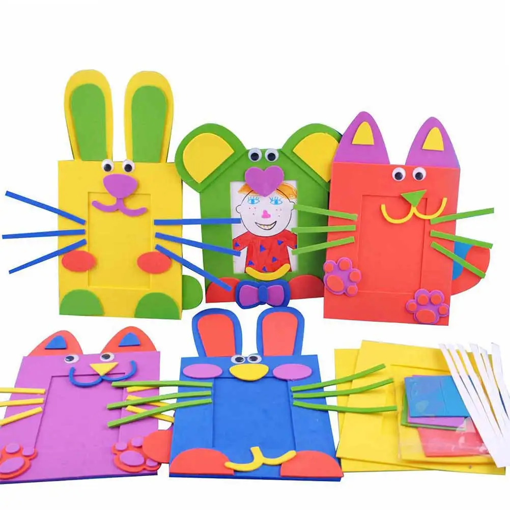 Moldura de foto de desenho animado, bolsa de material artesanal, padrão de cor aleatória, suprimentos para artesanato diy, material educacional para crianças