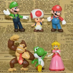 6PCS Super Mario Bros Figure Toy Luigi Mario Peach Princess Yoshi Toad Monkey PVC Cake Figurine Ornaments Doll Collections
