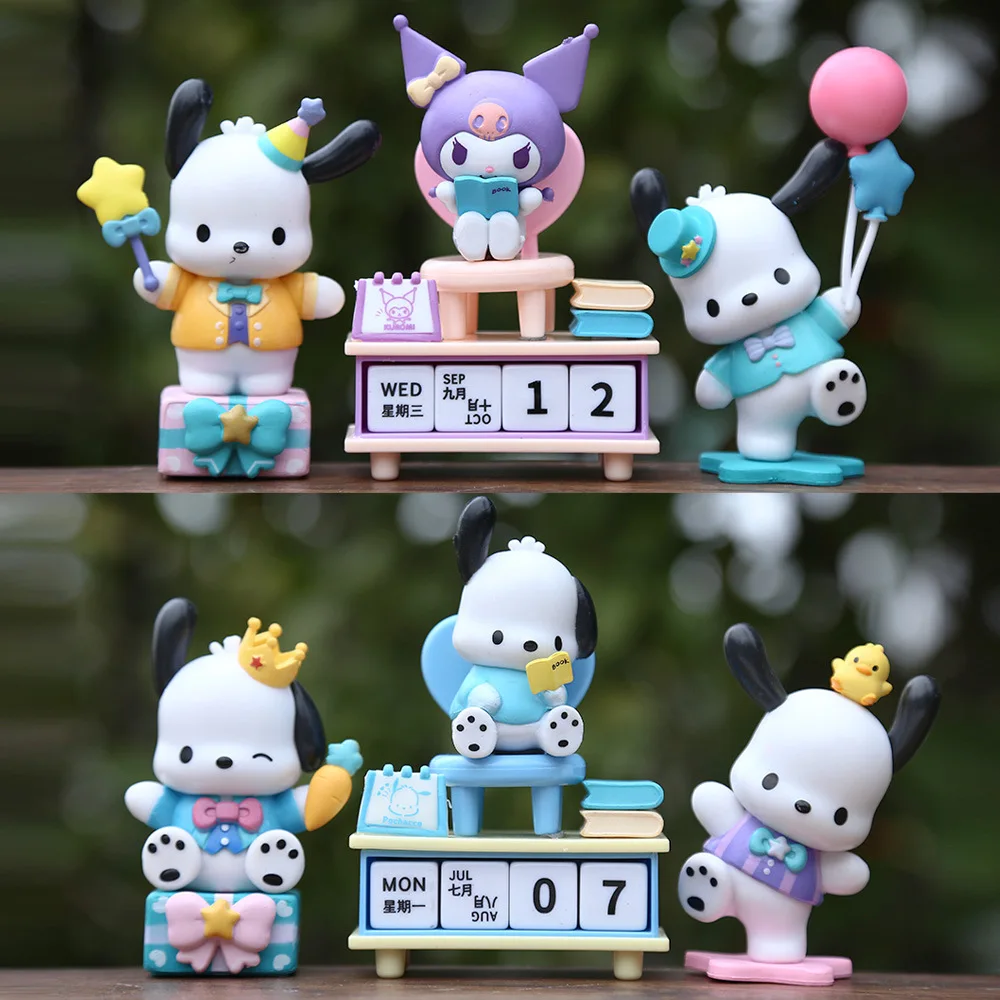 

6Pcs/Set Sanrio Kawaii Pochacco Kuromi Desk Calendar Series Action Figures Model Toy Collectible Desktop Ornaments Kids Gifts