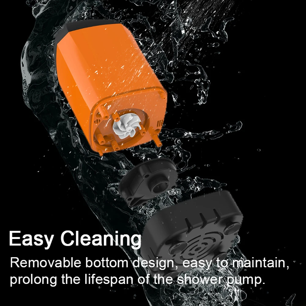 Outdoor Electric Shower Pump IPX7 Waterproof Portable Orange with 3 Water Output Modes for Camping Hiking Beach Backpacking