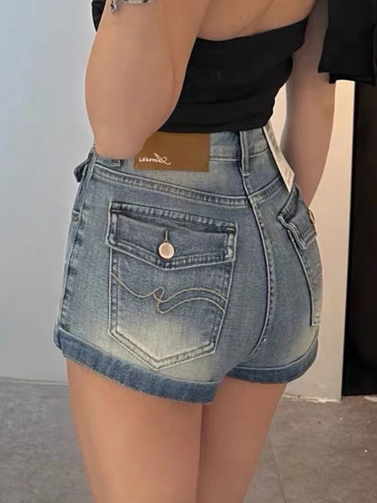 

Y2K American Retro Washed Denim Shorts High Waisted Hip Hugging Hot Pants Summer for Women