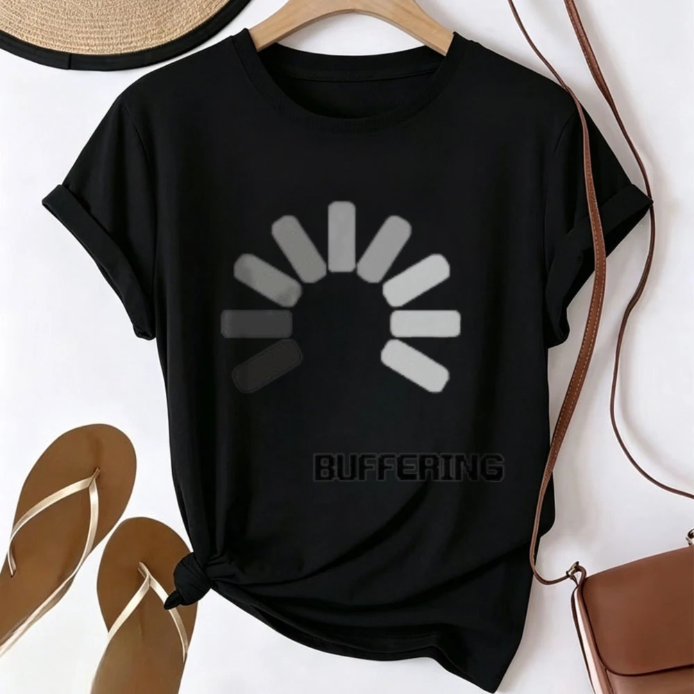 Buffering Loading Circle Meme Graphic T-shirt Men Women Funny Computer Loading Spinner Print Tee Tech Nerd Humor Minimalist Tops