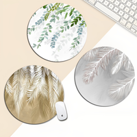 Purple Flowers Green Leaves Animation Round Office Student Gaming Thickened Writing Pad Non-slip Cushion Mouse Pad Desktop Mat