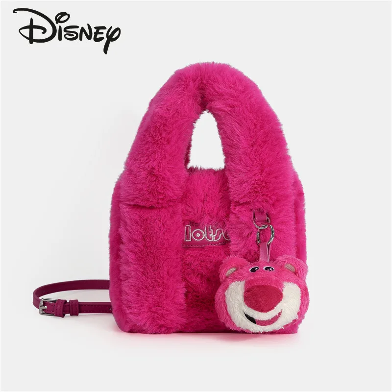 Disney Strawberry Bear New Women's Handbag Fashion High Quality Plush Bag Cartoon Casual Large Capacity Girls' Storage Bag