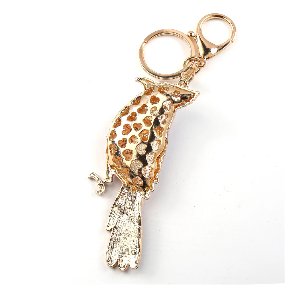 Cute Colorful Enamel Northern Cardinal Crystal Key Chain Alloy Gold Color Rhinestones Fashion Birds Bag Charms Keyring Jewelry