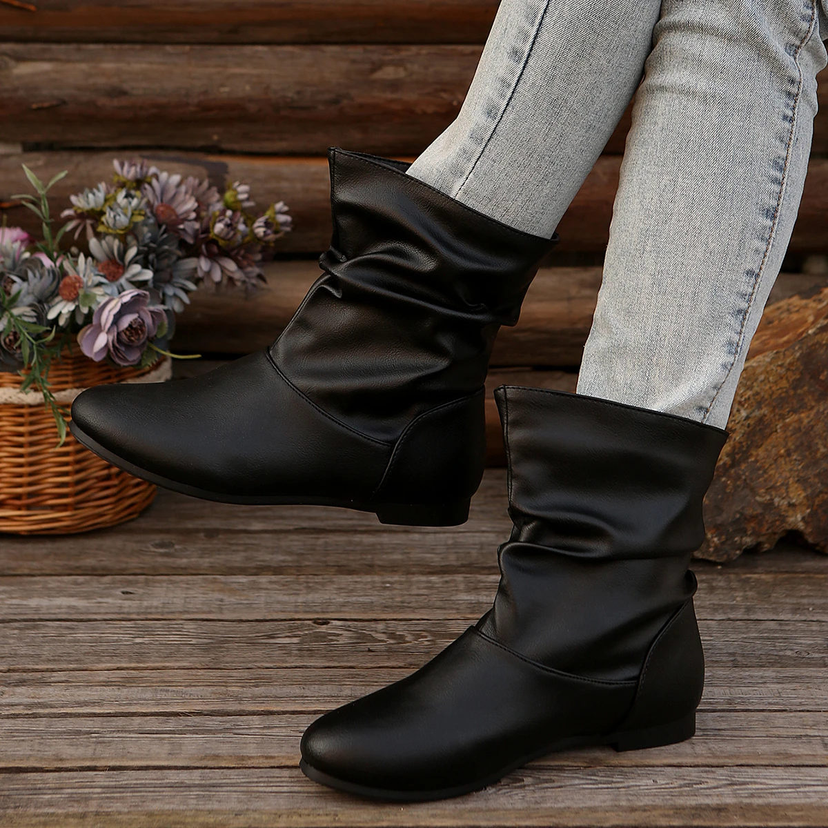 Botas de tornozelo femininas outono inverno nova moda elegante botas confortáveis casuais ao ar livre leve sapatos rasos