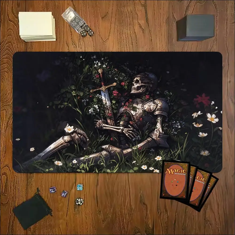 Extra Large Skeleton Knight TCG Dark Fantasy Sword Art Desk Non-Slip Durable Stitched Edge Rubber Trading Card Game Carpet
