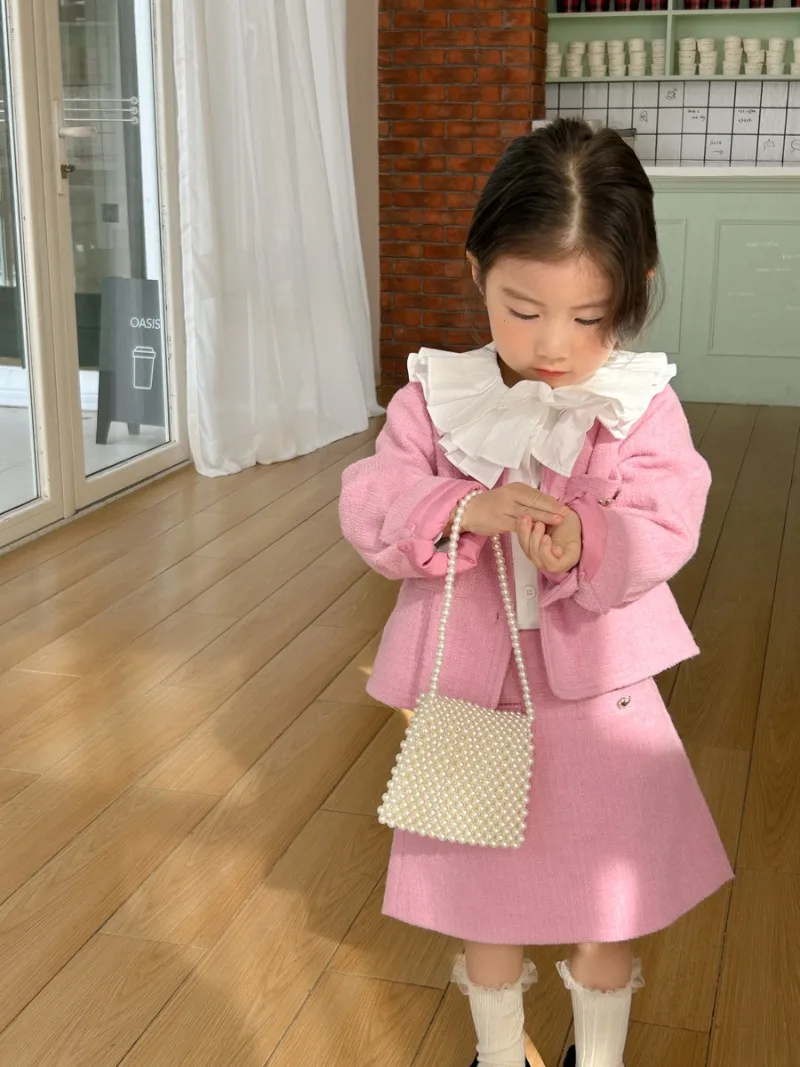

2024 New Girls Spring Autumn Two Piece Sets Top Coat Short Skirt Loose Soft Sweet Lovely Fashion All-match Outdoor