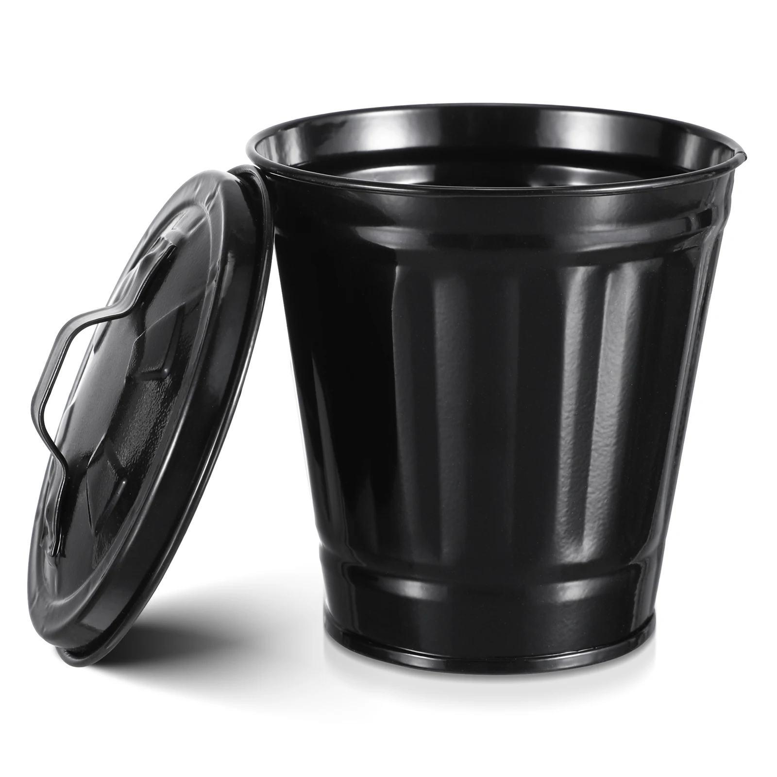 Can Trash Garbage Office Trash Can Mini Waste Lid Desktop Desk Metal Black Basket Creative Covered Living Room Trash Can