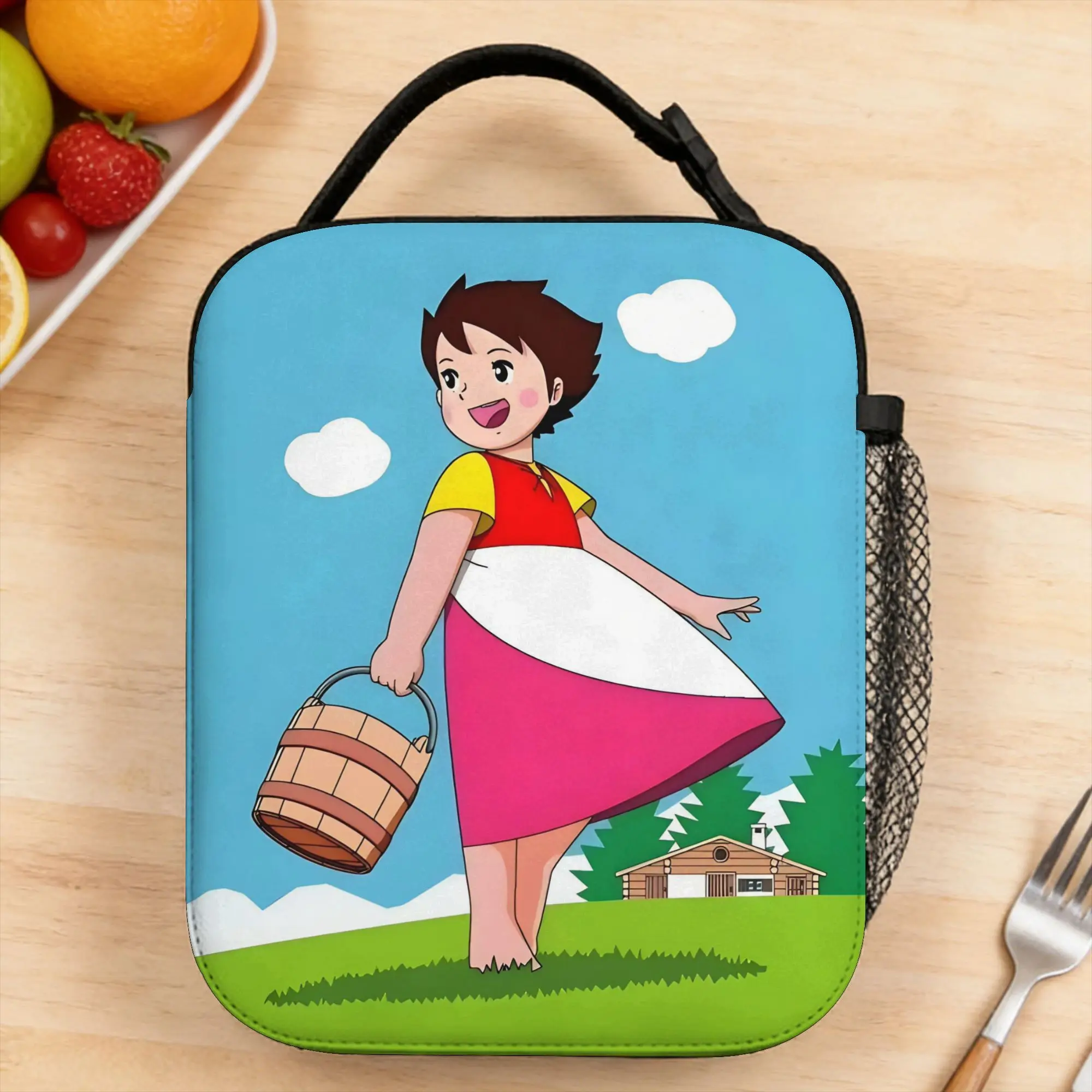 Heidi Carrying Bucket in Alpine Village Lunch Bag Outdoor Picnic Portable Insulated Lunch Box For Child  Print Cooler Bag