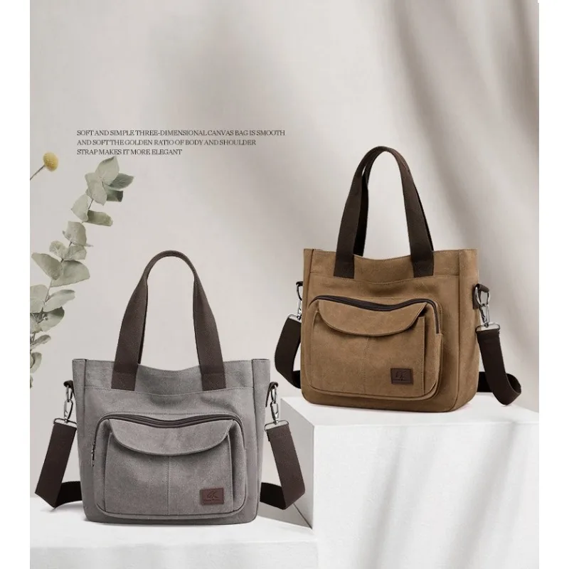 Large Women's Canvas Tote Purse Shoulder Small Handbag for Travel Work Multi-pocket Top Handle Work Messenger Bags with Zipper