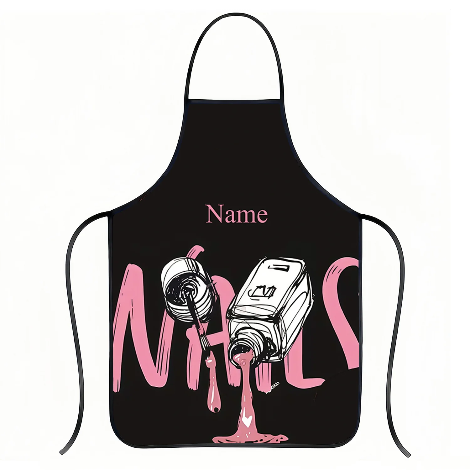 1pc 2D Flat Self-Defined Custom Text Print Apron, Nail Art Themed Pattern Print Sleeveless Apron, Household Kitchen Coverall, Co