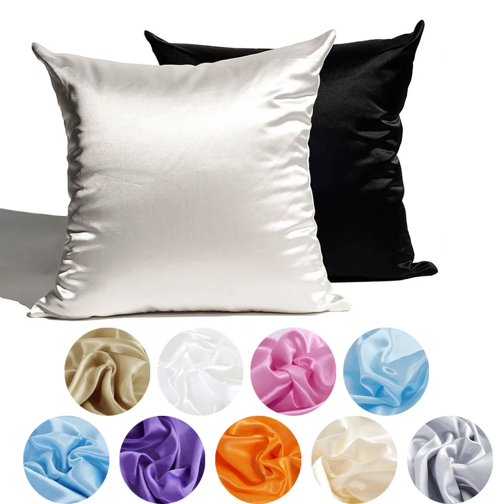 

Imitated Silk Pillow Case Satin Cushion Cover Solid Color Pillowcase 45x45 Multi-size Smooth Home Decoration Fundas De Cojines