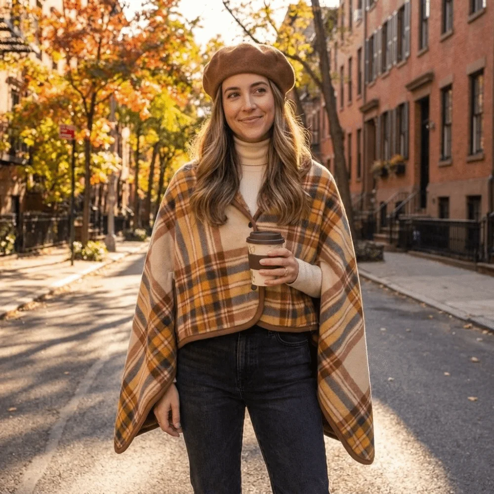 Flannel Material Wearable Blanket Plaid Pattern Button Closure Throw Blanket Soft Texture Warm Fabric Wrap Blanket Travel