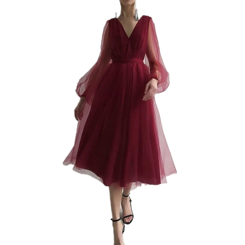 Elegant Women Mesh Fairy Party Dress Sexy Fashion Long Sleeve V Neck Corset  Slim Fit Graduation Guest Evening Dress Robe - AliExpress 200000345