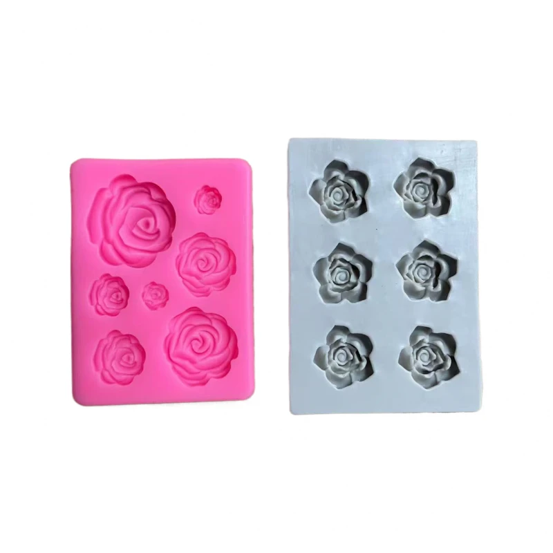 Gray6Rose Flower Silicone Mold、Pink rose mold（with 7 Uniform Shape，Large and Small Size），Suitable for cakes、Soap、Chocolate、Soft
