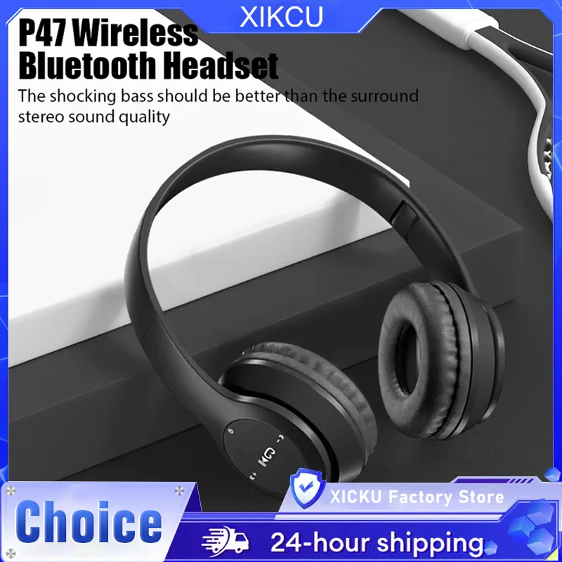 P47 Bluetooth 5.0 Wireless Headphone Foldable HIFI Stereo Bass Earphone Kid Helmet Gift With Mic USB Adaptor For iPhone Game