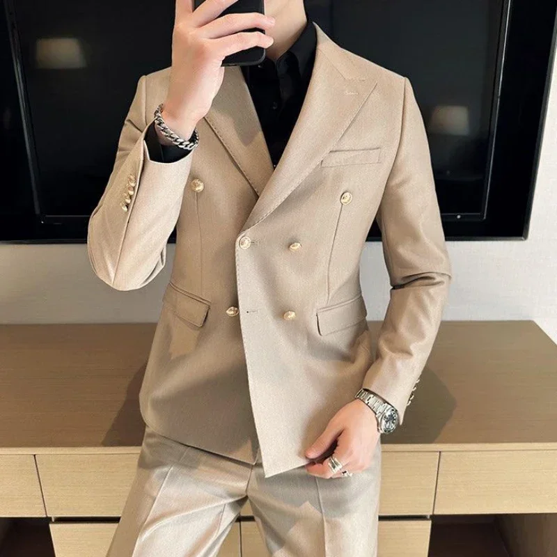 Man Suits And Blazers Oversize Double Breasted Gray Coats Jacket For Men Plus Big Size Vintage Elegant Premium New In 2024