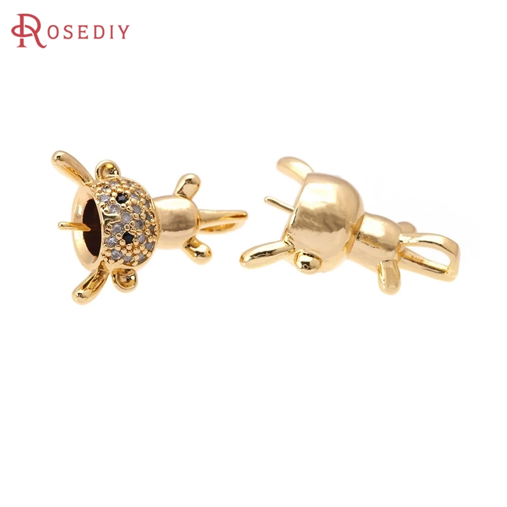 

4PCS 18K Gold Color Brass and Zircon Can Fit Half Hole Beads Bear Charms Pendants High Quality Diy Necklace Making Accessories