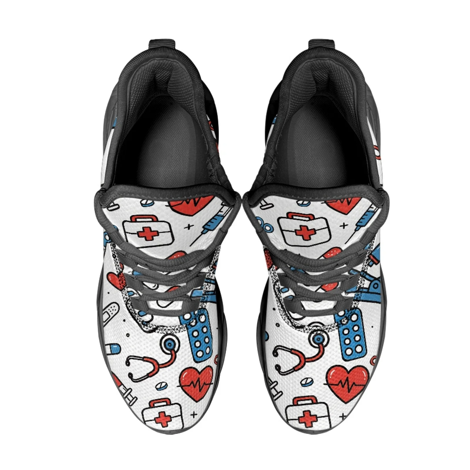 PENSTROLL Medical Icon Pattern Mens Running Shoes Mesh & EVA Men's Running Shoes Slip-On Men's Trail Running Shoes for Hiking