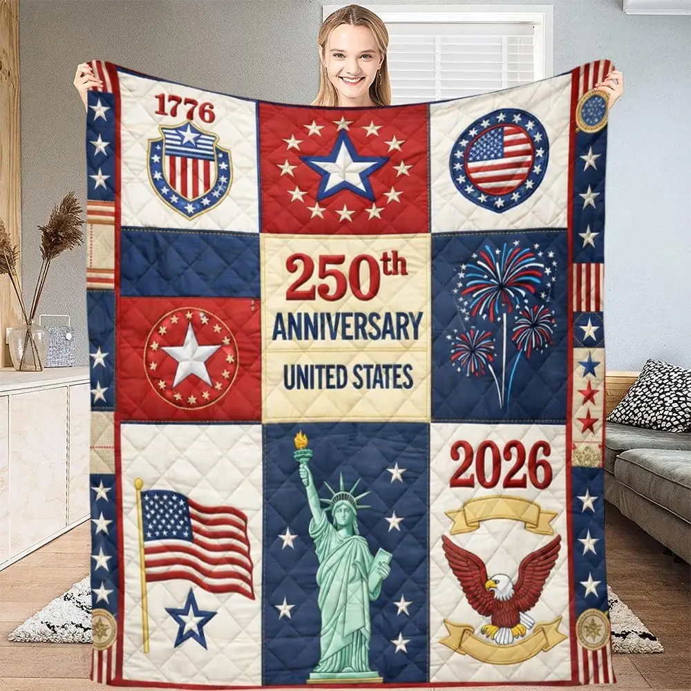 1pc 250th Anniversary of American Independence Commemorative Blanket, 1776-2026 Patriotic Theme Throw, 250th Anniversary of Libe