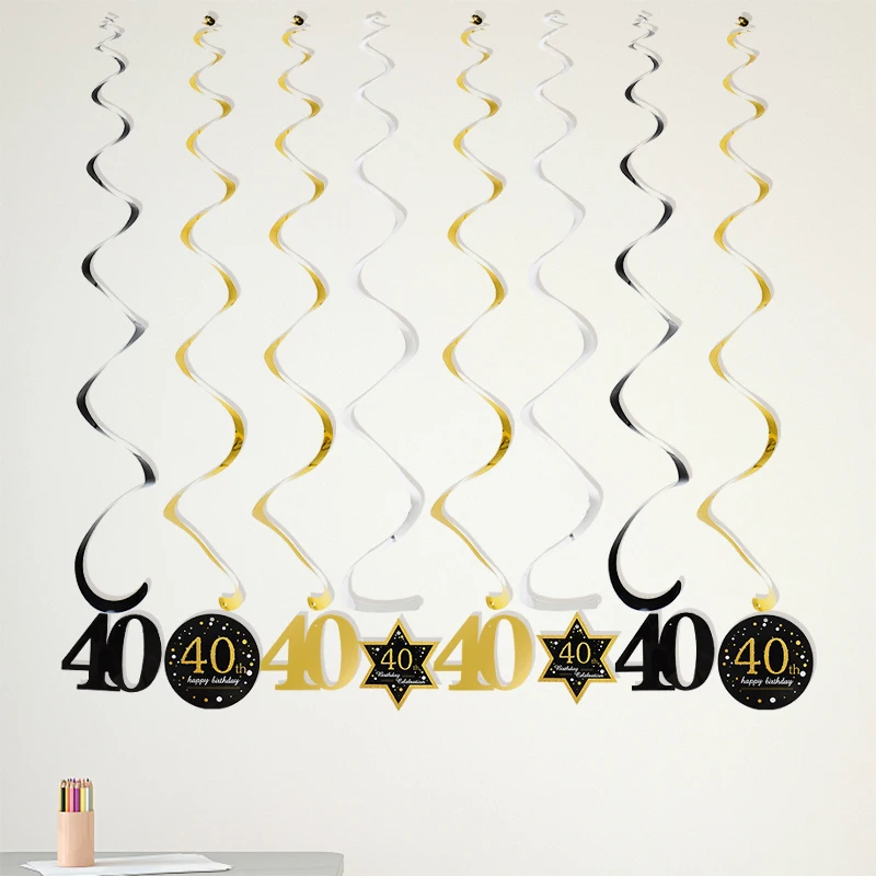 Birthday Party Decoration 18 21 30 40 50 60 Black Gold Swirl Banner Adult Birthday Party Anniversary Decoration Hanging Ornament