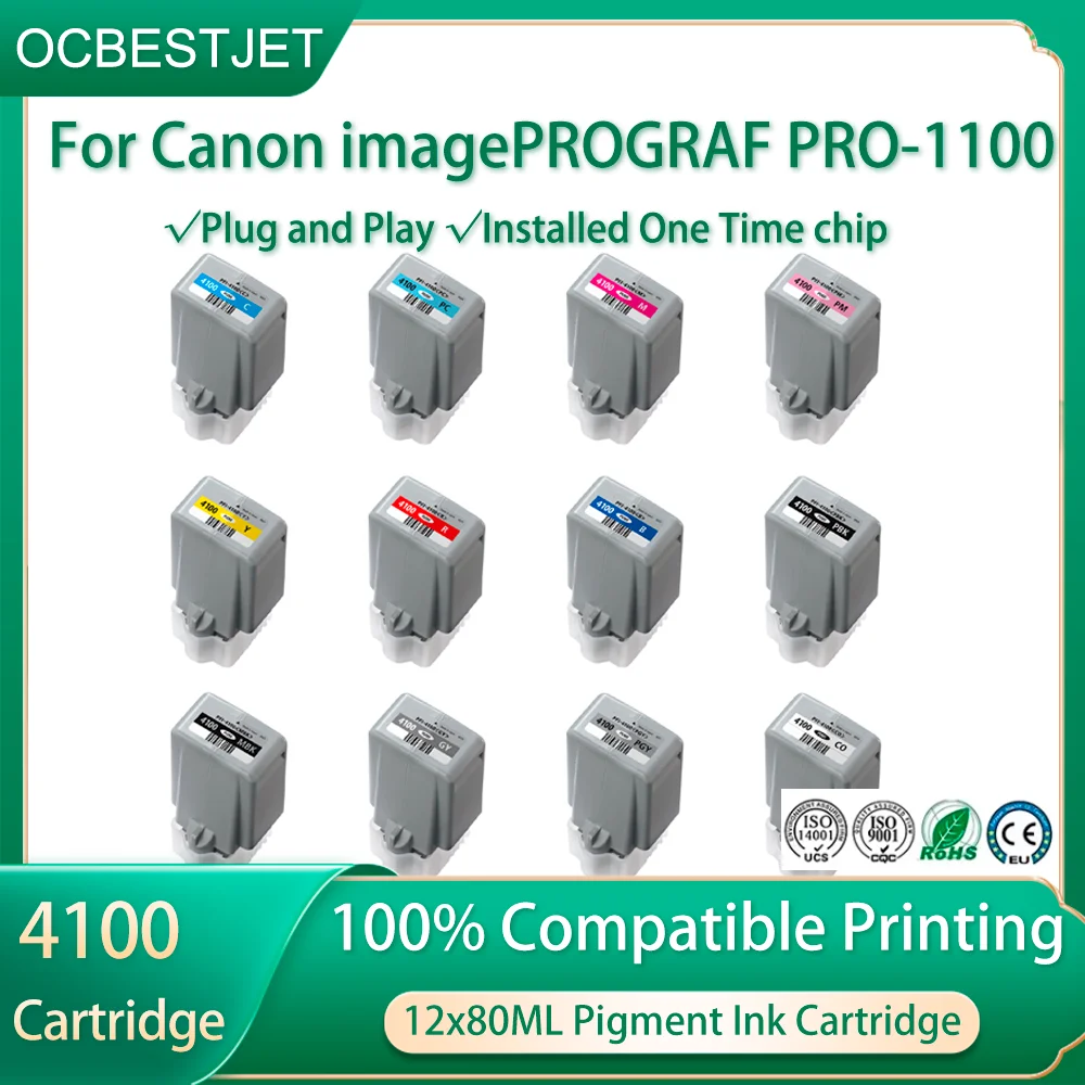 1 Set 12 pc For CANON 4100 pfi4100 Ink Cartridge 80ML Pigment Ink For Canon PRO 1100 Printer Compatible Ink Tank PFI 4100