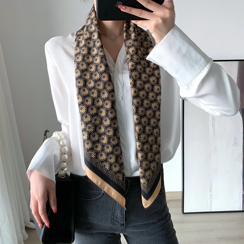 Spring Scarf Women\'s Luxury Design Scarf Silk Smooth Scarf Soft Muslim Headband Shawl Beach 90x90cm