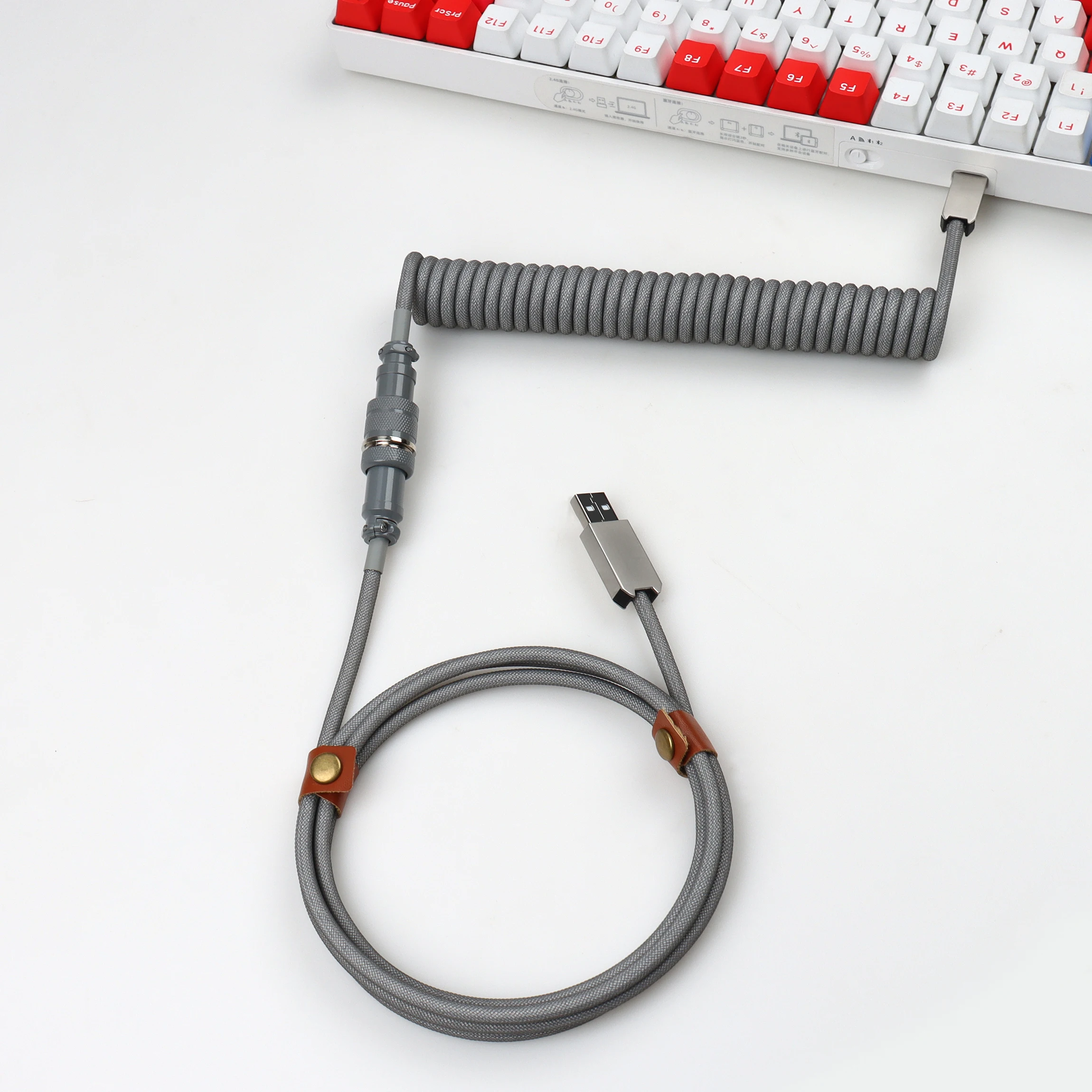 Type -C to USB Coiled Cable Keyboard Detachable Metal Aviator Double Sleeved Wire Mechanical Keyboard | Yellow-Black/Silver-gray
