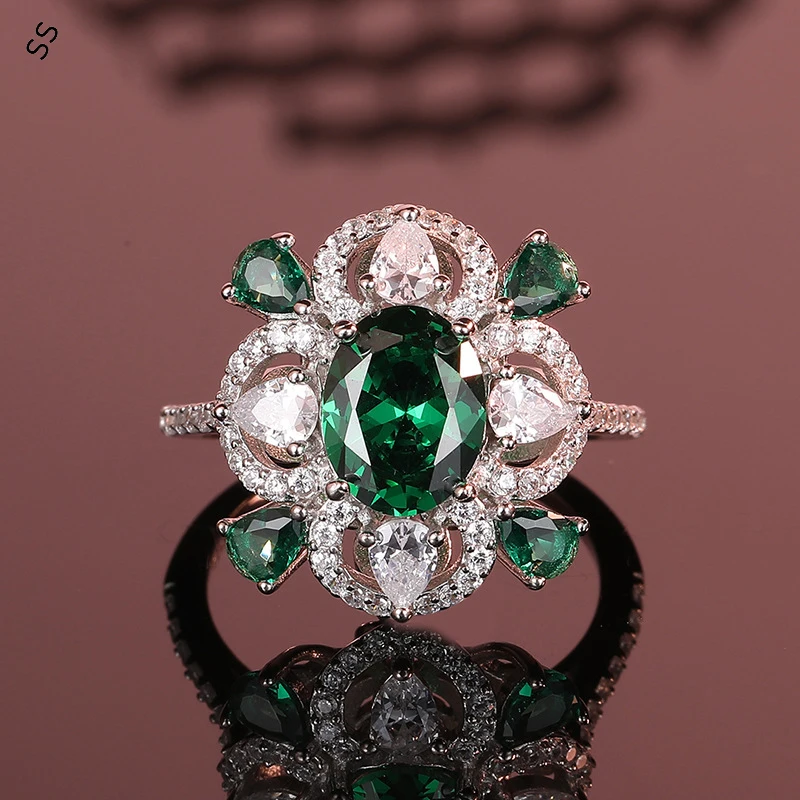 Size 6/7/8 New 925 Sterling Silver Emerald Closed Ring Female Full of Diamond Vintage Hand Circle Fine Gems Accessories