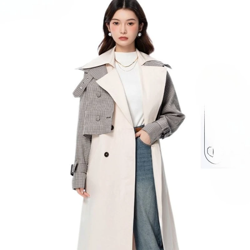 

Женский плащ 2024, весна-осень, новый корейский стиль, длинное пальто высокого качества в британском стиле, съемное из двух предметов