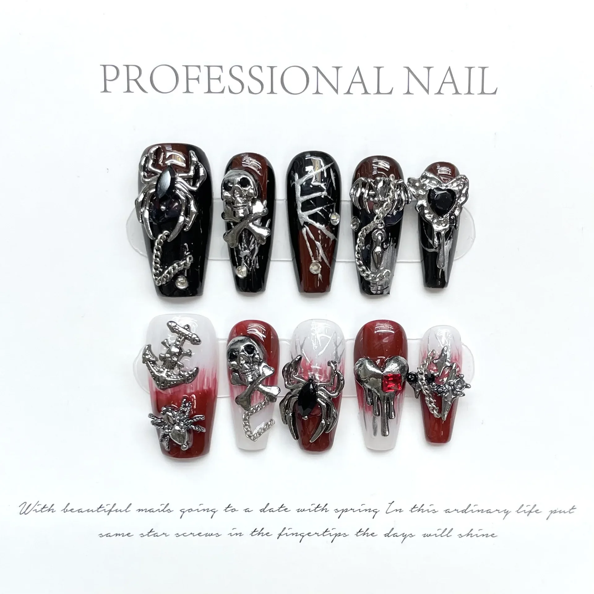 Diy Ferrous Metal Diamond Heavy Industry Hand Drawn Handmade Y2K Press on Nails Tips Design Manicure Girls Gift fake nails