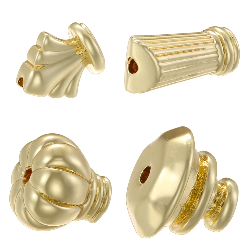 6Pcs Light Bulb/Screw Cap/Architectural Column Spacer Gold-Plated Copper Beads with Holes; Handmade DIY Jewelry Making Supplies