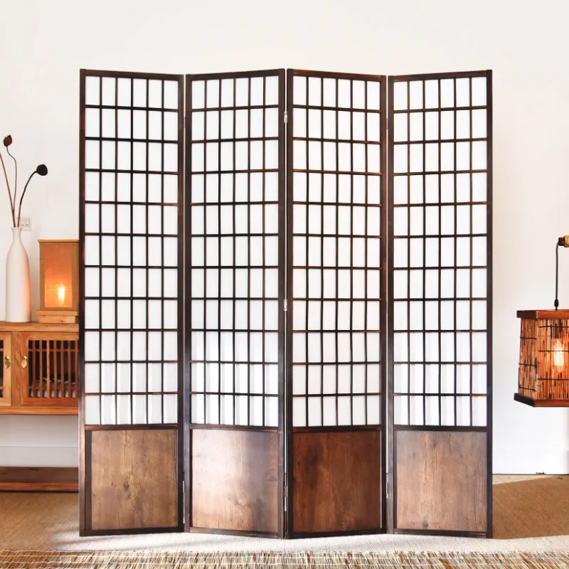 

Japanese-style solid wood lattice screen, entrance partition, simple mobile folding, simple living room, bedroom, hotel live bro