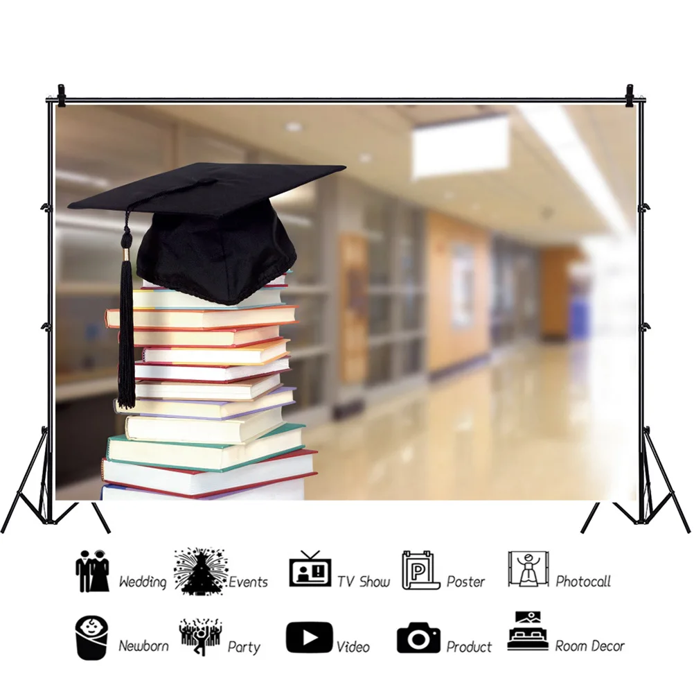 Library Stack of Books Graduation Hat Theme Portrait Photography Backdrop Decor Photo Background Studio Photocall Props