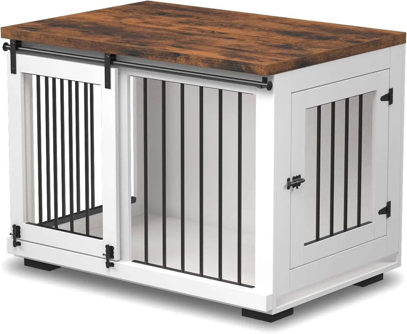 

Dog Crate Furniture for Large Dogs Up to 60 lbs. - Barn Door Puppy Kennel w/Thickened Farmhouse Top & Metal Bars - 37'' Wide