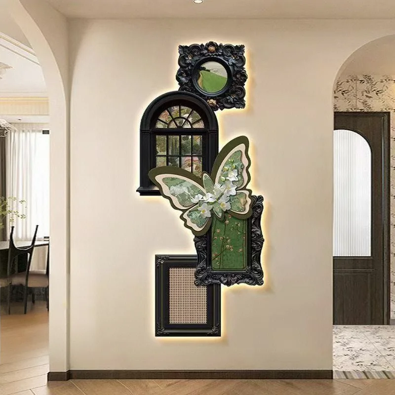 #French Medieval Style Entrance Hall Decoration Painting Butterfly Wall Lamp