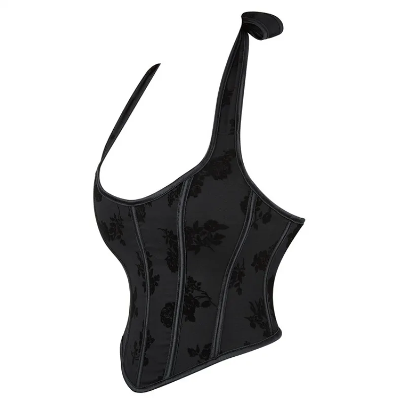 Women's Vintage Floral Overbust Corset Crop Tops Vest Strap Halter Lace Up Boned Bustiers Body Shaper Short Torso Sexy Kорсет - view 2