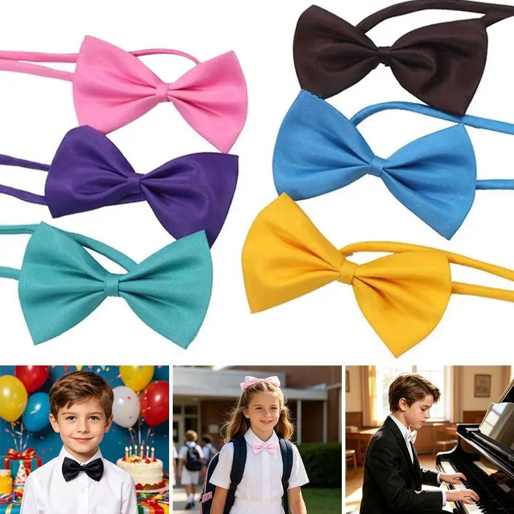 Fashion Cute Children Bow Tie Pre-Tied Solid Color Bowknot Bow Tie Adjustable Baby Bow Tie Boys Girls