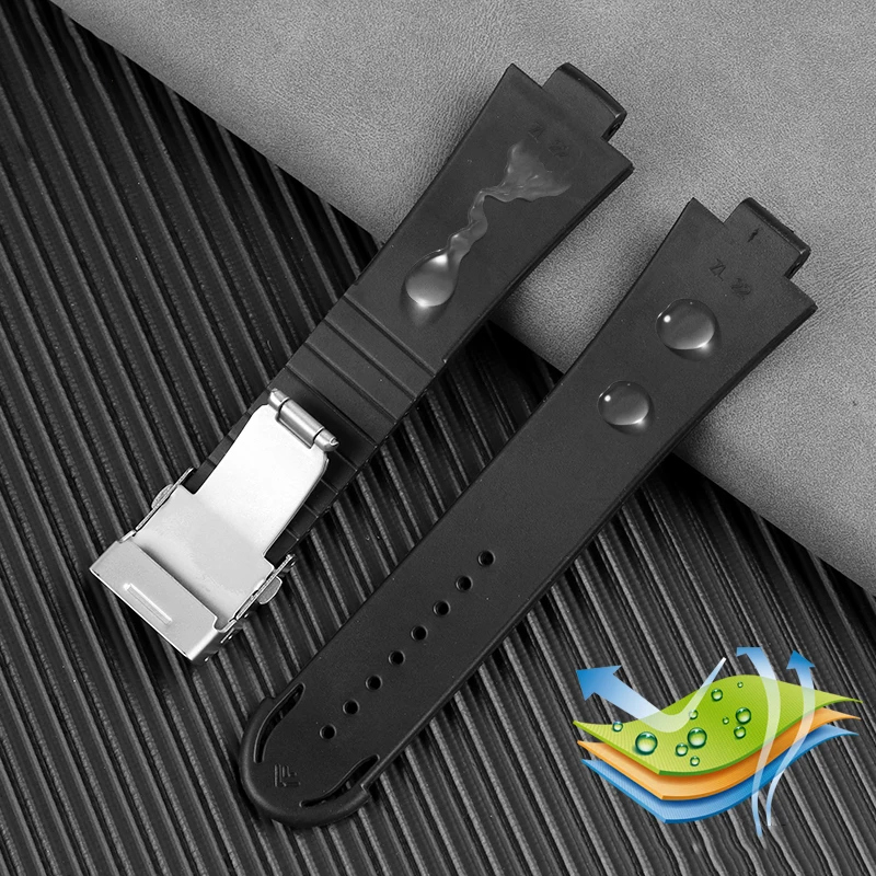 男性用ダイビングウォッチ用に適用可能なラバーアクセサリー,スポーツ用,凸型シリコン腕時計,24x12mm,7730,7740シリーズ